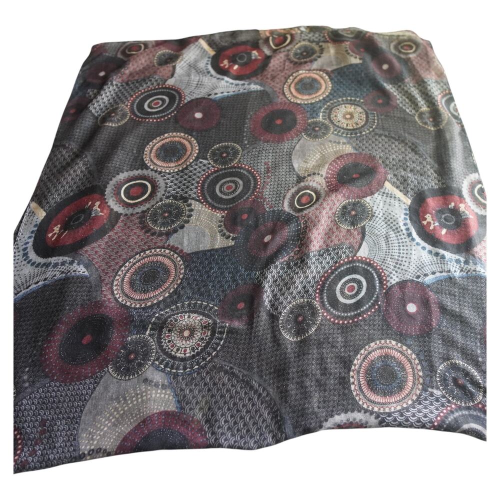Boho Mandala Lightweight Scarf Wrap Cover Up Black Burgundy Summer Shawl 70L 31W - Picture 7 of 8